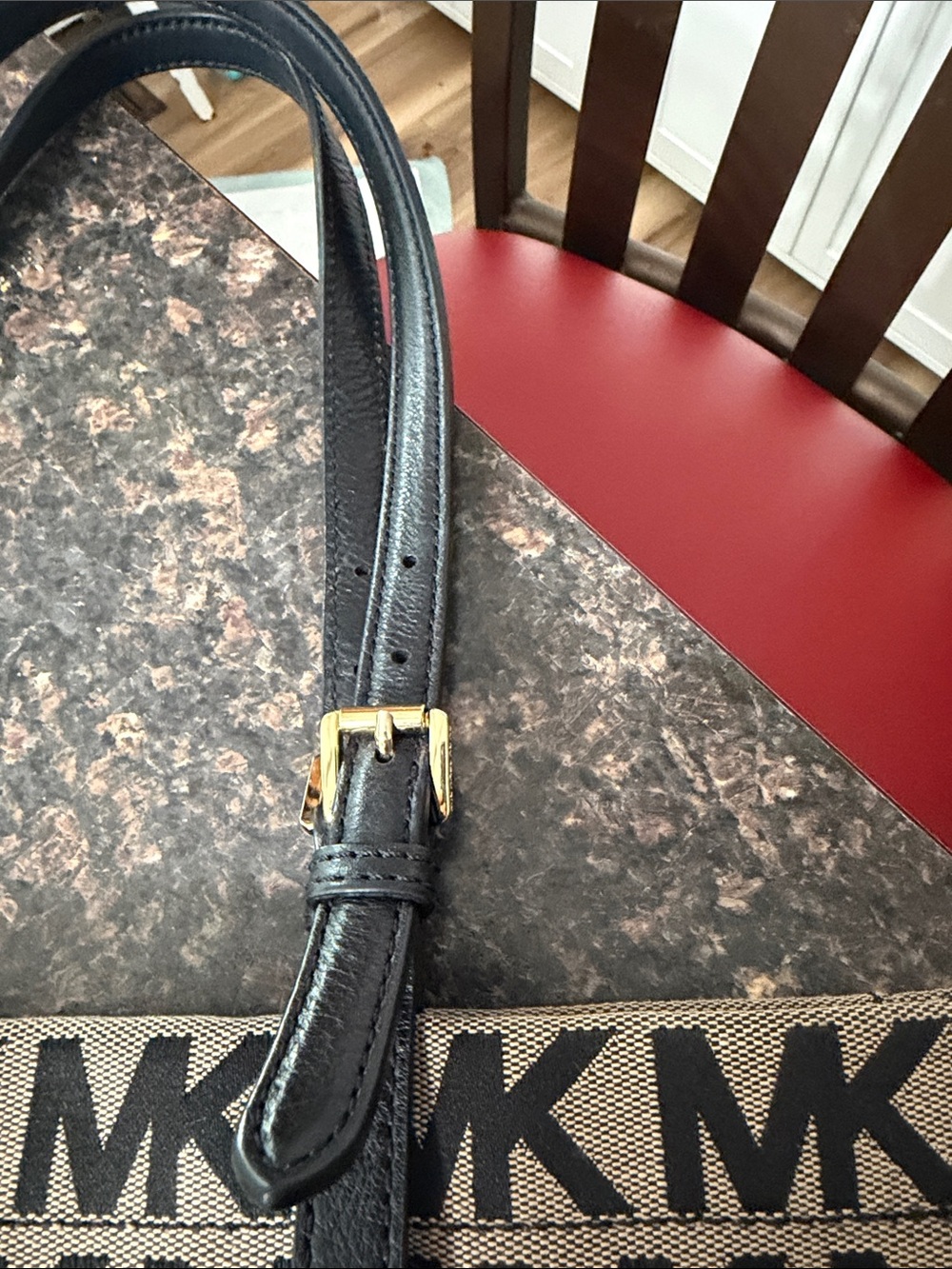 Michael Kors Black MK Monogram Canvas Tote with Tan Background - Picture 5 of 6